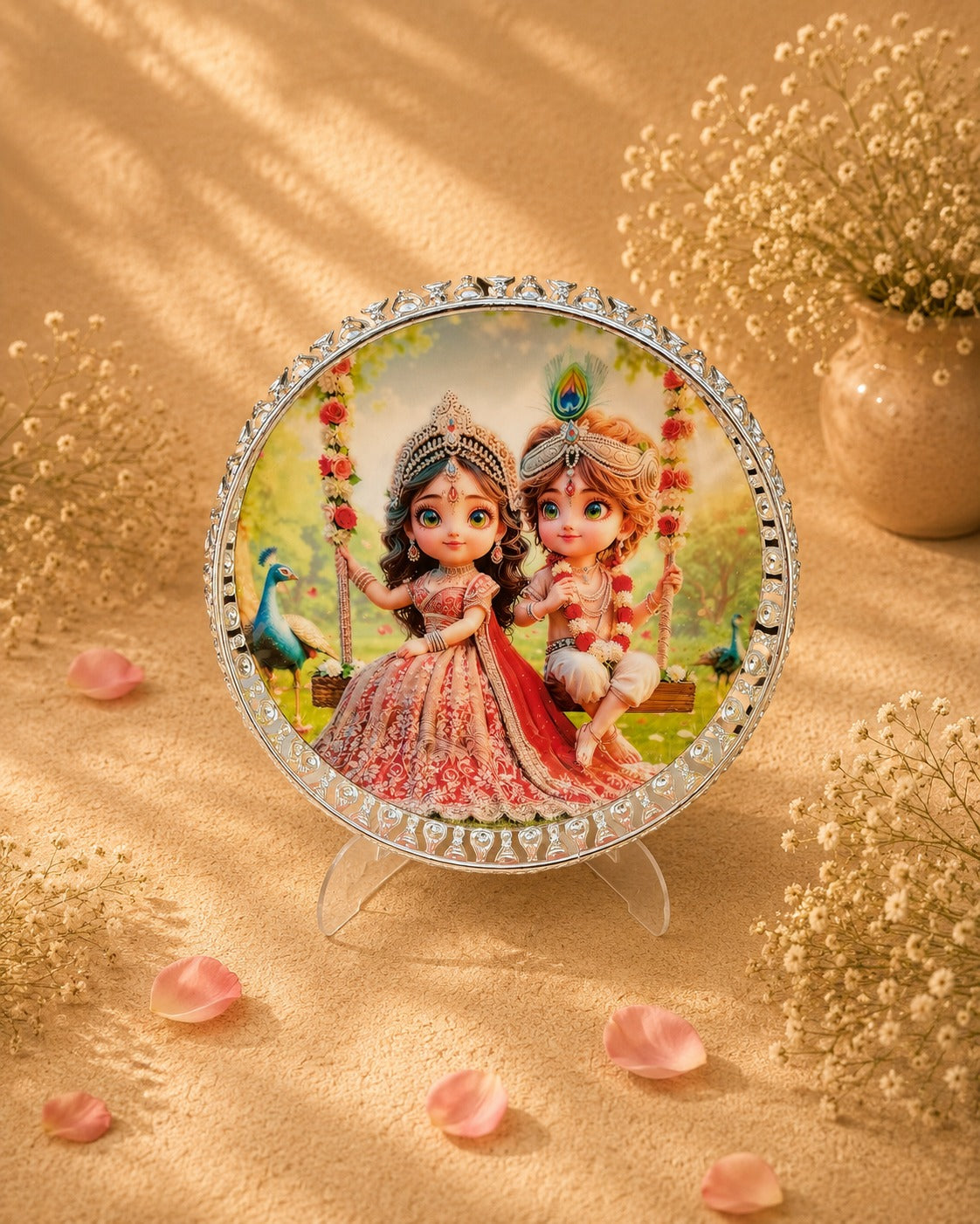 SILVER ROUND DECORATIVE TRAY