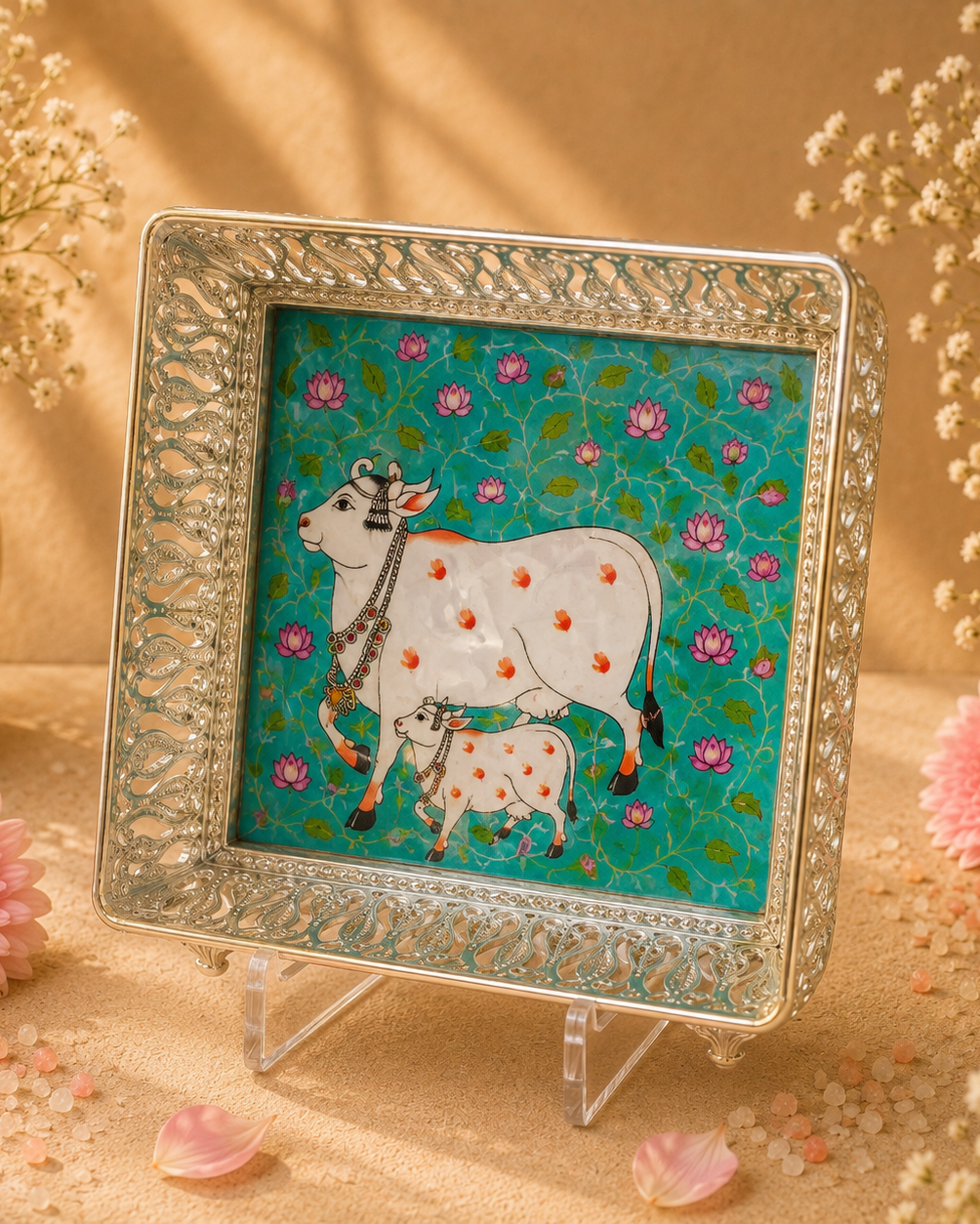 SILVER DECORATIVE COW TRAY
