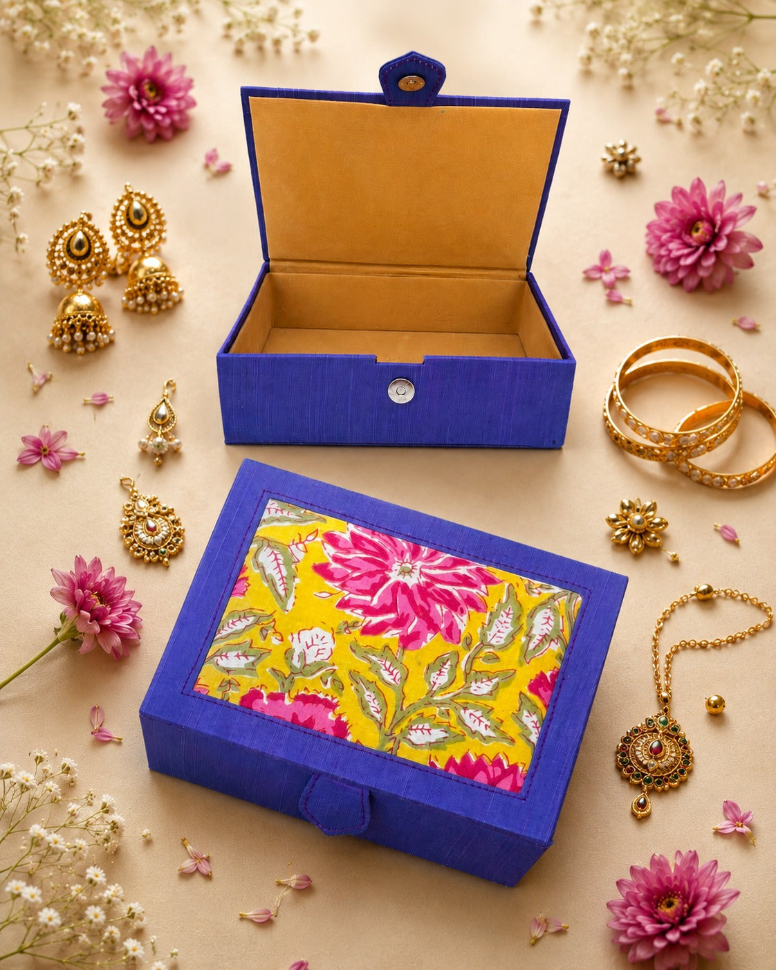BLUE FABRIC JEWELLERY  STORAGE BOX