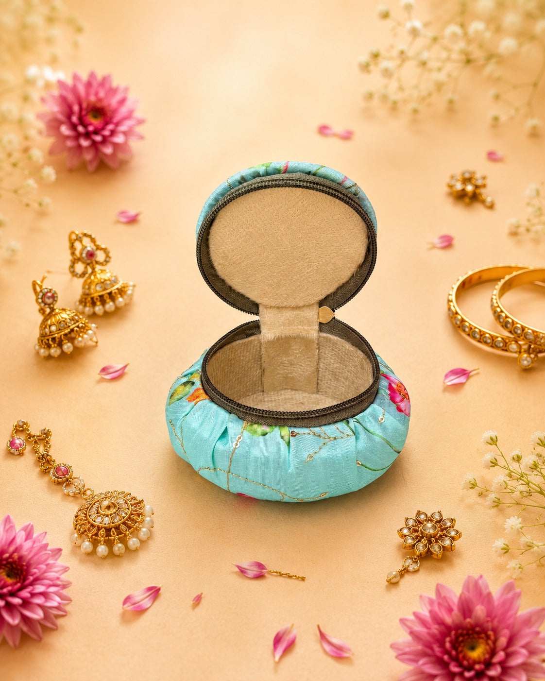 ROUND FABRIC JEWELLERY BOX
