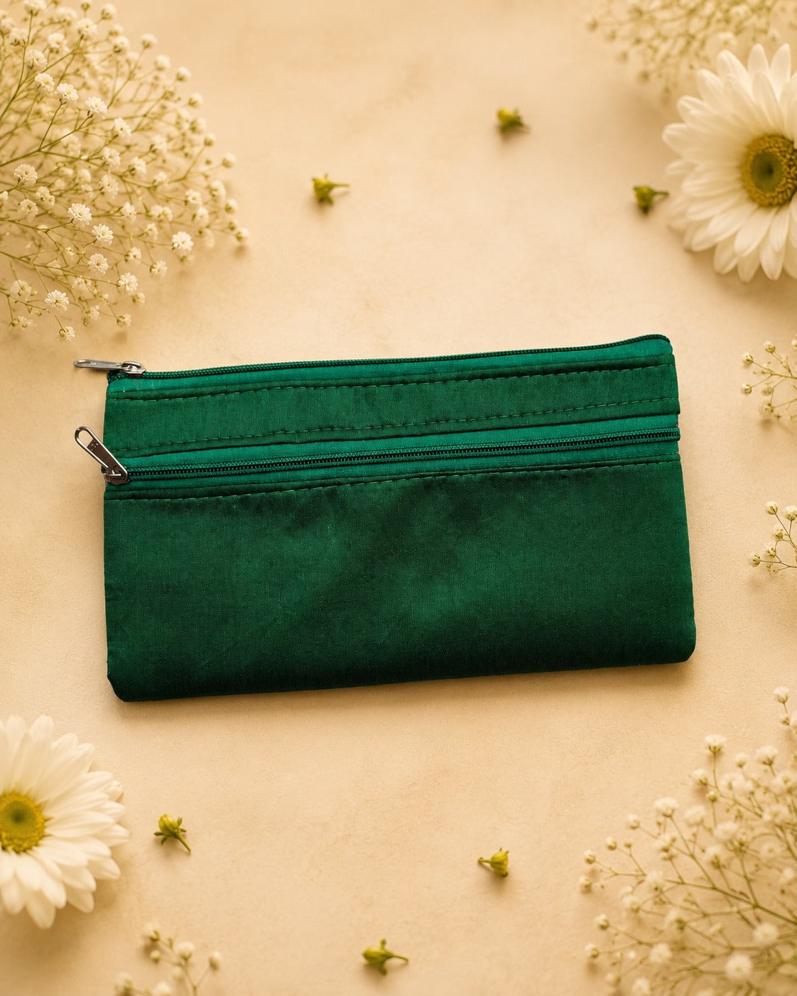 GREEN DOUBLE -ZIPPER POUCH