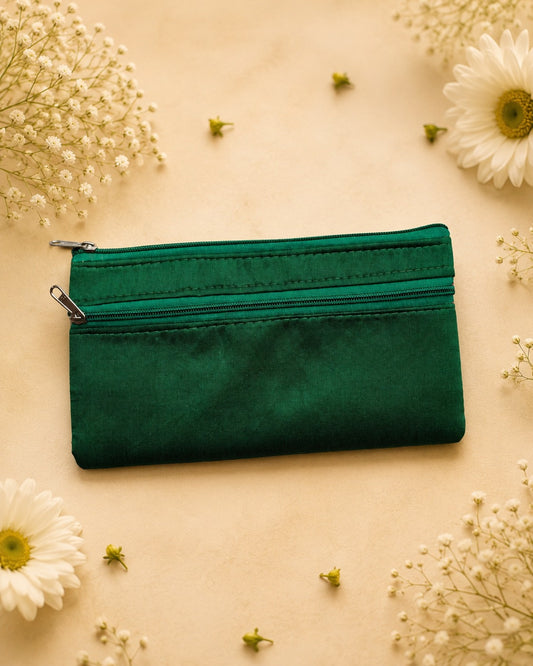 GREEN DOUBLE -ZIPPER POUCH