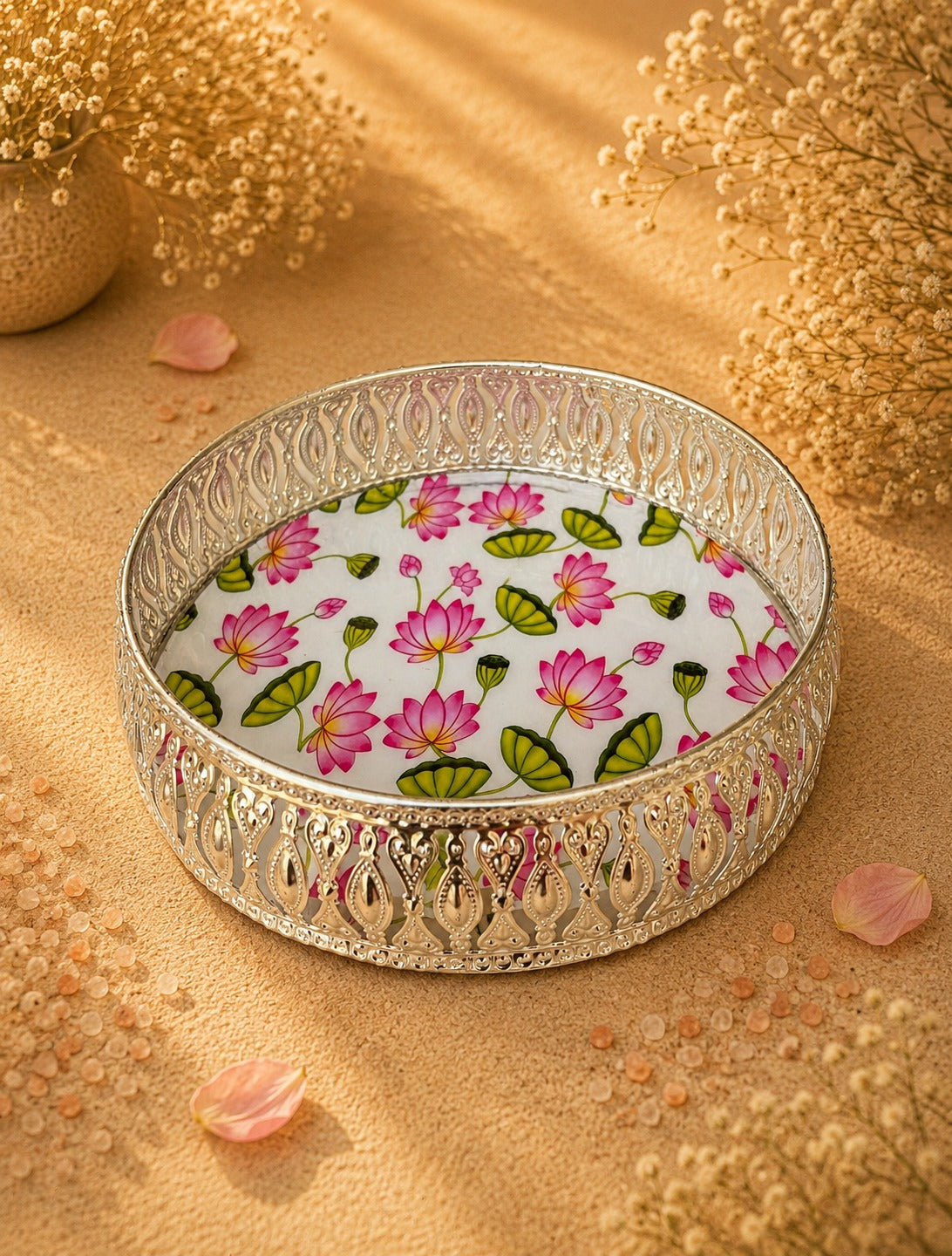 SILVER LOTUS DECORATIVE TRAY