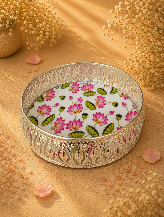 SILVER LOTUS DECORATIVE TRAY