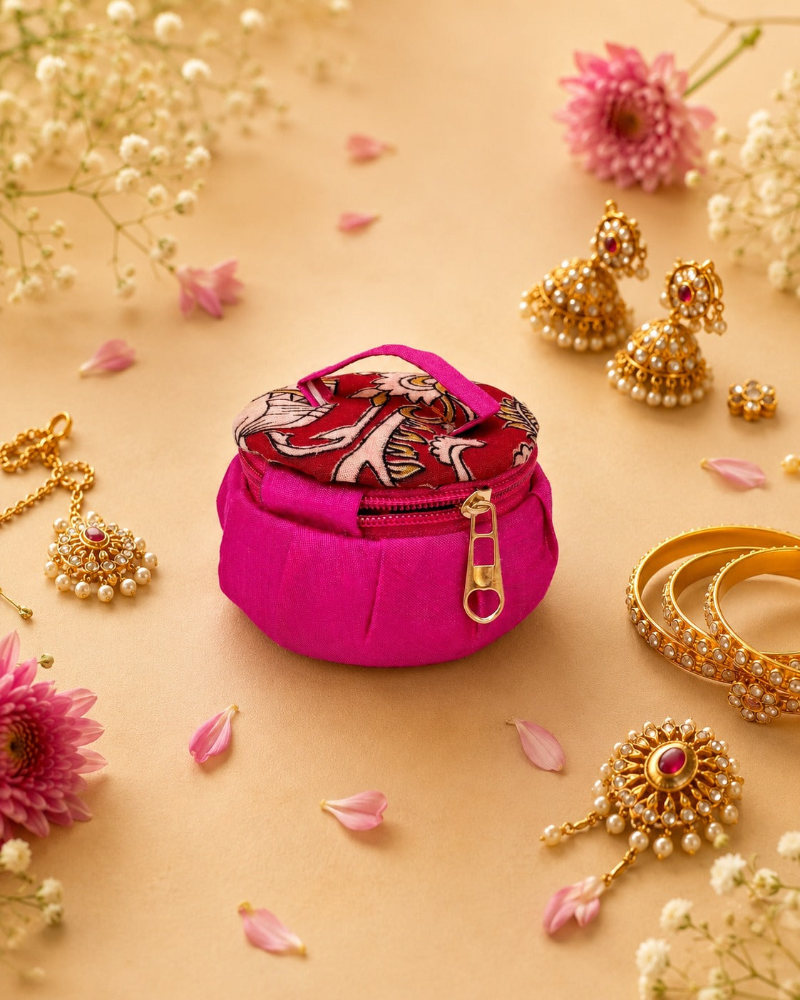 ROUND FABRIC JEWELLERY BOX